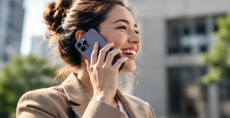 A professional on a phone call outdoors